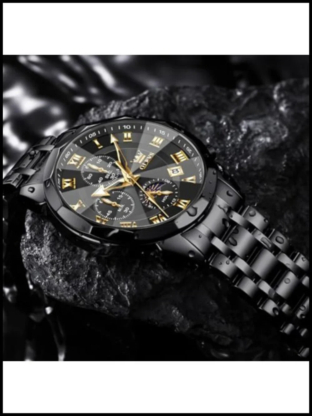 Mens Chronograph Watch Stainless Steel Analog Quartz Waterproof Dress Watch